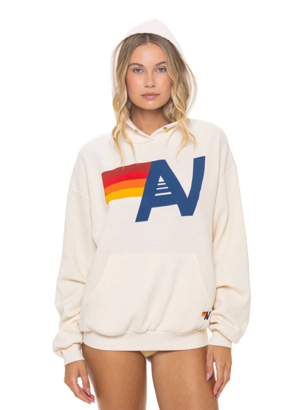 NWOT Aviator Nation Logo Pullover Relaxed Hoodie - Vintage White - Unisex Large